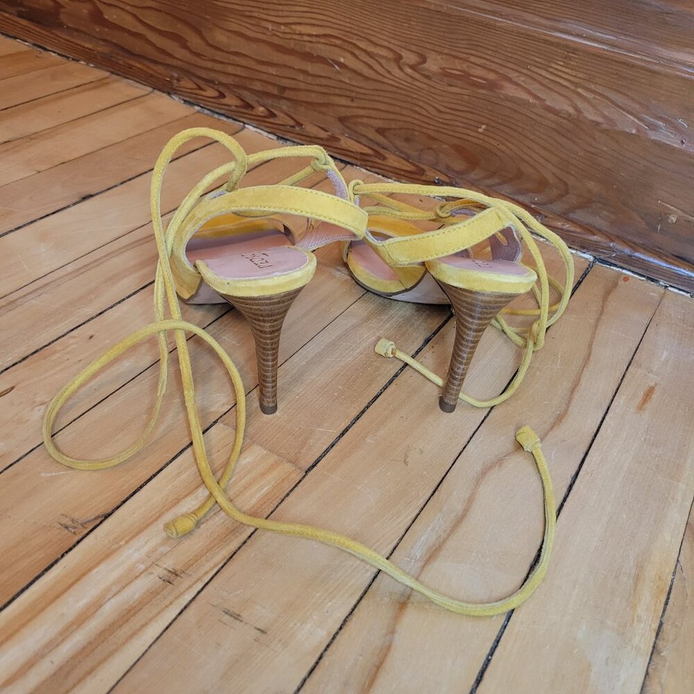 Pedro Miralles Yellow Suede Lace-Up Sandals Size 38 EU Made in Spain - Picture 9 of 14